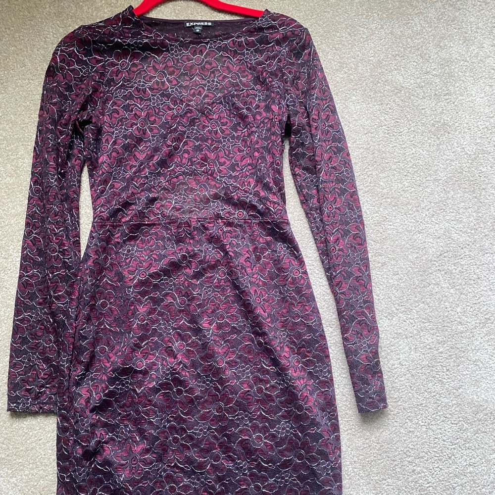 Express Burgundy Lace Back Cut Out Dress